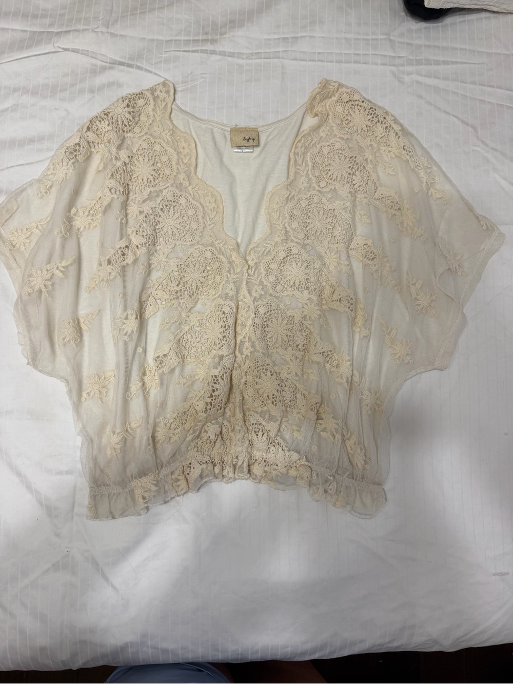 Lightweight Cream Crochet Kimono Top